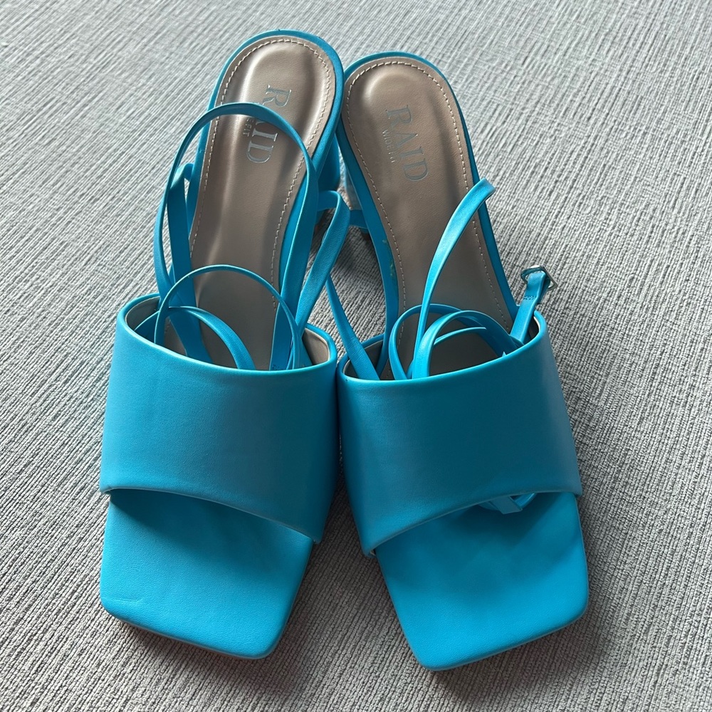 Blue wide fit tie sandal heels